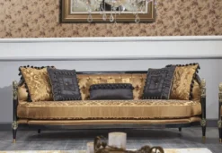 Casa Padrino Luxus Barock Wohnzimmer Set Gold / Schwarz - 1 Sofa & 2 Sessel & 1 Couchtisch & 1 Beistelltisch - Prunkvolle Barock Möbel - Luxus Qualität
