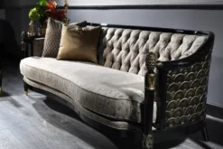 Casa Padrino Luxus Barock Wohnzimmer Set Silbergrau / Schwarz / Gold - 2 Sofas & 2 Sessel & 1 Couchtisch & 2 Beistelltische - Prunkvolle Barock Möbel - Luxus Qualität