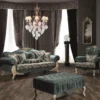 Casa Padrino Luxus Barock Wohnzimmer Sofa mit Glitzersteinen und dekorativen Kissen Grün / Creme / Beige 220 x 85 x H. 100 cm - Möbel im Barockstil