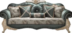 Casa Padrino Luxus Barock Wohnzimmer Sofa mit Glitzersteinen und dekorativen Kissen Grün / Creme / Beige 220 x 85 x H. 100 cm - Möbel im Barockstil