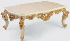 Casa Padrino Luxus Barock Wohnzimmertisch Creme / Weiß / Gold 140 x 90 x H. 55 cm - Edler Massivholz Couchtisch im Barockstil - Barock Wohnzimmer Möbel