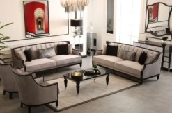 Casa Padrino Luxus Barock Wohnzimmer Set Grau / Schwarz / Silber - 2 Barock Sofas & 2 Barock Sessel & 1 Barock Couchtisch - Handgefertigte Wohnzimmer Möbel im Barockstil - Edel & Prunkvoll