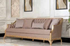 Casa Padrino Luxus Barock Wohnzimmer Sofa Braun / Gold - Handgefertigtes Barockstil Sofa mit dekorativen Kissen - Luxus Wohnzimmer Möbel im Barockstil - Barock Möbel