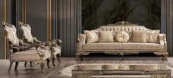 Casa Padrino Luxus Barock Wohnzimmer Set Grau / Beige / Silber / Gold - 2 Barock Sofas mit Muster & 2 Barock Sessel mit Muster & 1 Barock Couchtisch - Barock Wohnzimmer Möbel