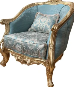 Casa Padrino Luxus Barock Wohnzimmer Sessel Türkis Muster / Gold - Handgefertigter Barockstil Sessel mit elegantem Muster - Wohnzimmer Möbel im Barockstil - Barock Möbel - Edel & Prunkvoll