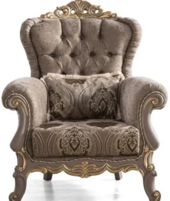Casa Padrino Luxus Barock Wohnzimmer Set Braun / Grau / Gold - 2 Sofas & 2 Sessel & 1 Couchtisch - Prunkvolle Barock Wohnzimmer Möbel