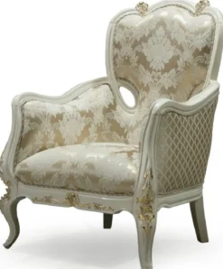 Casa Padrino Luxus Barock Wohnzimmer Sessel Gold / Weiß / Gold - Handgefertigter Barockstil Sessel mit elegantem Muster - Barock Wohnzimmer Möbel