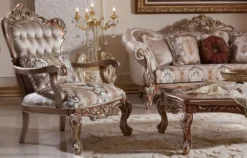 Casa Padrino Luxus Barock Wohnzimmer Set Grau / Kupfer / Silber - 2 Barock Sofas & 2 Barock Sessel & 1 Barock Couchtisch - Luxus Wohnzimmer Möbel im Barockstil - Barock Möbel - Barock Einrichtung