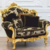 Casa Padrino Luxus Barock Wohnzimmer Sessel Grau / Schwarz / Gold 128 cm - Made in Italy