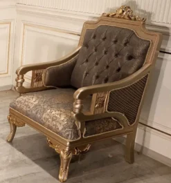 Casa Padrino Luxus Barock Wohnzimmer Sessel Grau / Gold - Handgefertigter Barockstil Sessel - Luxus Wohnzimmer Möbel im Barockstil - Barock Möbel - Edel & Prunkvoll