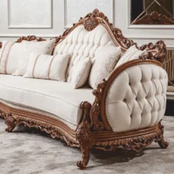Casa Padrino Luxus Barock Wohnzimmer Sofa Weiß / Braun 295 cm - Barock Möbel