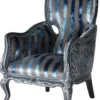 Casa Padrino Luxus Barock Wohnzimmer Sessel Grau / Blau / Grau 80 x 80 x H. 116 cm - Edler Massivholz Sessel mit Streifen - Barockstil Wohnzimmer Möbel