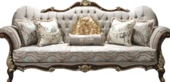 Casa Padrino Luxus Barock Wohnzimmer Set Silbergrau / Braun / Gold - 2 Sofas & 2 Sessel & 1 Couchtisch - Wohnzimmer Möbel - Edel & Prunkvoll