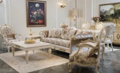 Casa Padrino Luxus Barock Wohnzimmer Set Creme / Rosa / Weiß / Gold - 2 Sofas & 2 Sessel - Handgefertigte Wohnzimmer Möbel im Barockstil - Edel & Prunkvoll
