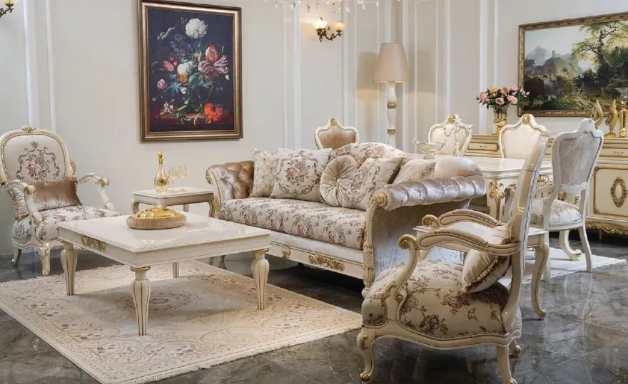 Casa Padrino Luxus Barock Wohnzimmer Set Creme / Rosa / Weiß / Gold - 2 Sofas & 2 Sessel - Handgefertigte Wohnzimmer Möbel im Barockstil - Edel & Prunkvoll