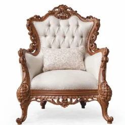Casa Padrino Luxus Barock Wohnzimmer Sessel Weiß / Braun - Barockstil Möbel