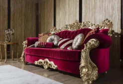 Casa Padrino Luxus Barock Wohnzimmer Set Boardeauxrot / Weiß / Gold - 2 Sofas & 2 Sessel & 1 Couchtisch - Wohnzimmer Möbel im Barockstil - Edel & Prunkvoll