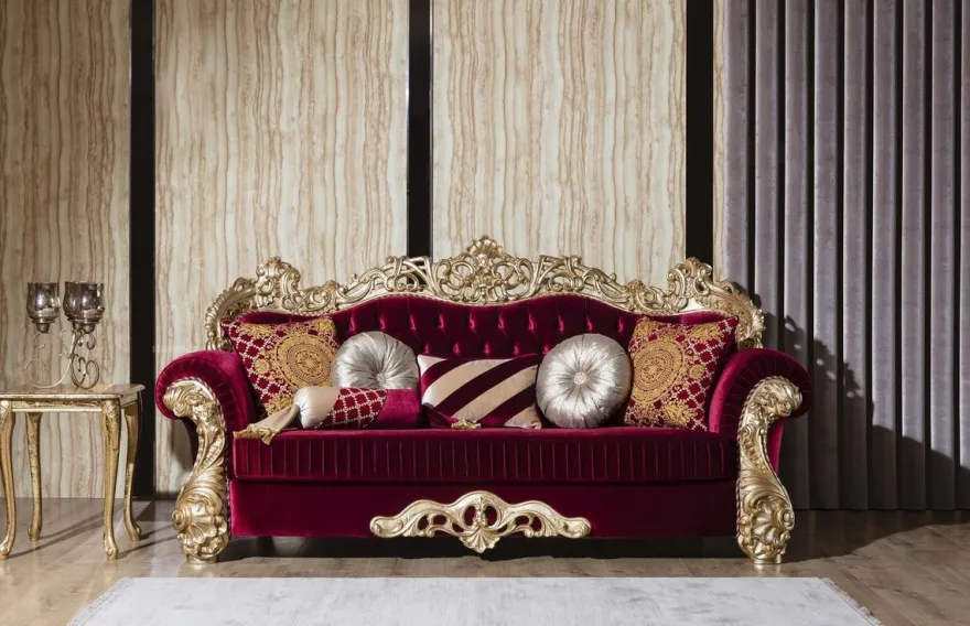 Casa Padrino Luxus Barock Wohnzimmer Set Boardeauxrot / Weiß / Gold - 2 Sofas & 2 Sessel & 1 Couchtisch - Wohnzimmer Möbel im Barockstil - Edel & Prunkvoll