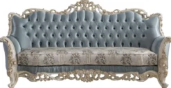 Casa Padrino Luxus Barock Wohnzimmer Sofa mit dekorativen Kissen Hellblau / Creme / Weiß / Gold 240 x 90 x H. 120 cm - Edle Barock Wohnzimmer Möbel