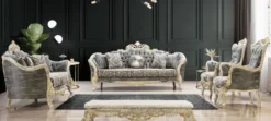 Casa Padrino Luxus Barock Wohnzimmer Set Grau / Antik Weiß / Gold - 2 Barock Sofas & 2 Barock Sessel & 1 Barock Couchtisch - Luxus Wohnzimmer Möbel im Barockstil - Barock Möbel - Edel & Prunkvoll