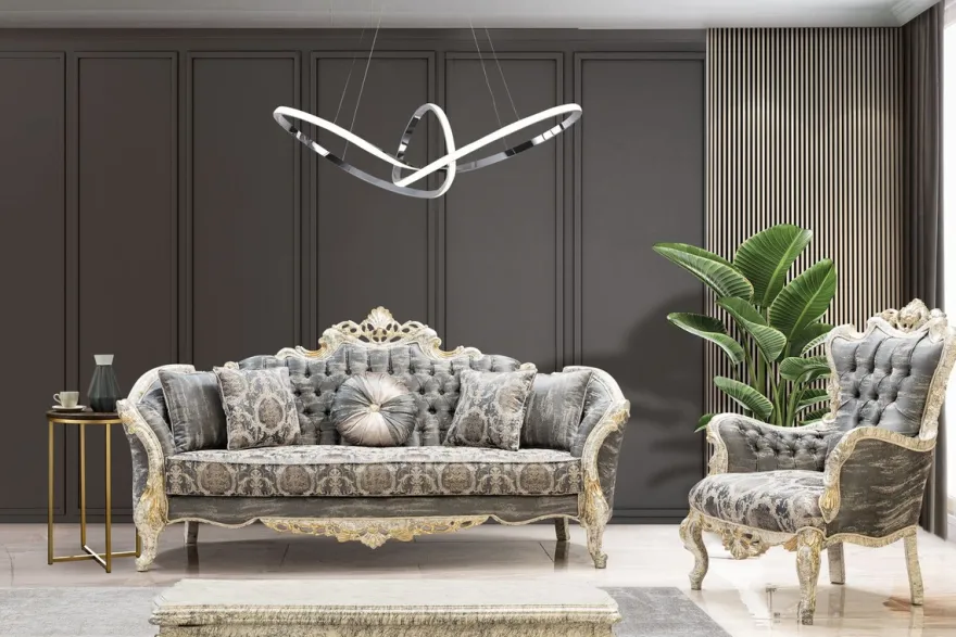 Casa Padrino Luxus Barock Wohnzimmer Set Grau / Antik Weiß / Gold - 2 Barock Sofas & 2 Barock Sessel & 1 Barock Couchtisch - Luxus Wohnzimmer Möbel im Barockstil - Barock Möbel - Edel & Prunkvoll