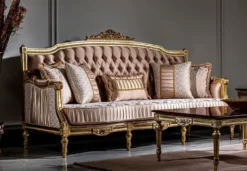 Casa Padrino Luxus Barock Wohnzimmer Set Rosa / Weiß / Gold - 2 Sofas & 2 Sessel & 1 Couchtisch - Prunkvolle Wohnzimmer Möbel im Barockstil