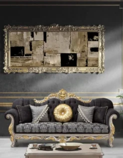 Casa Padrino Luxus Barock Wohnzimmer Set Schwarz / Silber / Gold - 2 Sofas & 2 Sessel & 1 Couchtisch - Wohnzimmer Möbel im Barockstil - Edel & Prunkvoll