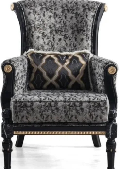 Casa Padrino Luxus Barock Wohnzimmer Set Grau / Schwarz / Gold - 2 Sofas & 2 Sessel & 1 Couchtisch mit Glasplatte in Marmoroptik - Wohnzimmer Möbel im Barockstil - Edel & Prunkvoll