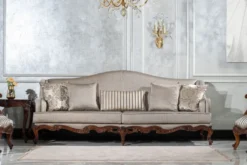 Casa Padrino Luxus Barock Wohnzimmer Set Silber / Braun - 2 Sofas & 2 Sessel & 1 Couchtisch & 2 Beistelltische - Handgefertigte Wohnzimmer Möbel im Barockstil - Edel & Prunkvoll