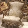 Casa Padrino Luxus Barock Wohnzimmer Sessel mit Muster Gold / Grau - Handgefertigter Barockstil Sessel - Luxus Wohnzimmer Möbel im Barockstil - Barock Möbel - Edel & Prunkvoll