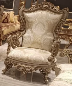 Casa Padrino Luxus Barock Wohnzimmer Sessel mit Muster Gold / Grau - Handgefertigter Barockstil Sessel - Luxus Wohnzimmer Möbel im Barockstil - Barock Möbel - Edel & Prunkvoll