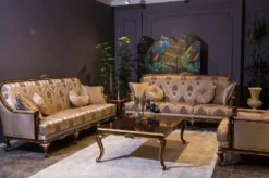 Casa Padrino Luxus Barock Wohnzimmer Set Grau / Braun / Gold - 2 Barock Sofas & 2 Barock Sessel & 1 Barock Couchtisch - Wohnzimmer Möbel im Barockstil - Barock Möbel - Barock Einrichtung