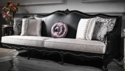 Casa Padrino Luxus Barock Wohnzimmer Sofa Silber / Schwarz 260 x 90 x H. 95 cm - Edel & Prunkvoll