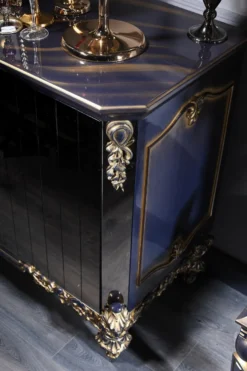 Casa Padrino Luxus Barock Wohnzimmer & Esszimmer Set Blau / Schwarz / Gold - Barockmöbel