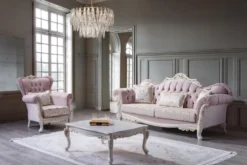 Casa Padrino Luxus Barock Wohnzimmer Set Rosa / Silber / Weiß / Gold - 2 Sofas & 2 Sessel & 1 Couchtisch - Edle Wohnzimmer Möbel im Barockstil