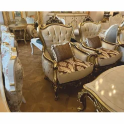 Casa Padrino Luxus Barock Wohnzimmer Set Beige / Braun / Gold - Barockstil Möbel