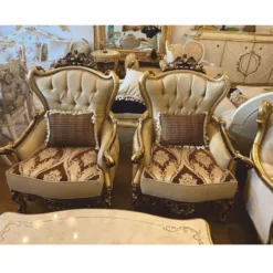 Casa Padrino Luxus Barock Wohnzimmer Set Beige / Braun / Gold - Barockstil Möbel