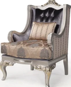 Casa Padrino Luxus Barock Wohnzimmer Sessel mit Kissen Lila / Beige / Silber / Gold 86 x 90 x H. 110 cm - Barockmöbel