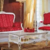 Casa Padrino Luxus Barock Wohnzimmer Set Rot / Weiß / Silber - 2 Barock Sofas & 2 Barock Sessel & 1 Barock Couchtisch - Barock Wohnzimmer & Hotel Möbel - Luxus Qualität - Made in Italy