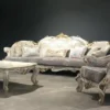 Casa Padrino Luxus Barock Wohnzimmer Set Grau / Türkis / Weiß / Gold - 2 Barock Sofas mit Muster & 2 Barock Sessel mit Muster & 1 Barock Couchtisch - Barock Wohnzimmer Möbel