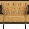 Casa Padrino Luxus Barock Wohnzimmer Leder Sofa Gold / Schwarz / Antik Gold 235 x 95 x H. 95 cm - Edle Wohnzimmer Möbel im Barockstil