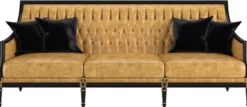 Casa Padrino Luxus Barock Wohnzimmer Leder Sofa Gold / Schwarz / Antik Gold 235 x 95 x H. 95 cm - Edle Wohnzimmer Möbel im Barockstil
