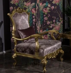 Casa Padrino Luxus Barock Wohnzimmer Sessel mit dekorativem Kissen Fliederfarben / Gold 79 x 73 x H. 110 cm - Prunkvolle Barock Möbel