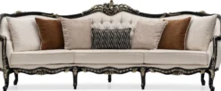 Casa Padrino Luxus Barock Wohnzimmer Set Creme / Schwarz / Gold - 2 Sofas & 2 Sessel & 1 Couchtisch & 2 Beistelltische - Handgefertigte Wohnzimmer Möbel im Barockstil - Edel & Prunkvoll