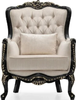 Casa Padrino Luxus Barock Wohnzimmer Set Creme / Schwarz / Gold - 2 Sofas & 2 Sessel & 1 Couchtisch & 2 Beistelltische - Handgefertigte Wohnzimmer Möbel im Barockstil - Edel & Prunkvoll