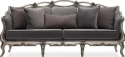 Casa Padrino Luxus Barock Wohnzimmer Sofa Grau / Silber - Handgefertigtes Barockstil Sofa mit dekorativen Kissen - Luxus Wohnzimmer Möbel im Barockstil - Barock Möbel - Edel & Prunkvoll