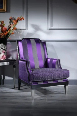 Casa Padrino Luxus Barock Wohnzimmer Sessel Lila / Schwarz / Silber 72 x 76 x H. 103 cm - Barockmöbel