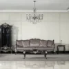 Casa Padrino Luxus Barock Wohnzimmer Sofa Silber / Schwarz / Silber - Prunkvolles Barockstil Sofa mit dekorativen Kissen - Luxus Wohnzimmer Möbel im Barockstil - Barock Möbel