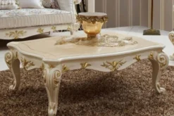 Casa Padrino Luxus Barock Wohnzimmer Set Weiß / Braun / Mehrfarbig / Creme / Gold - 2 Barock Sofas & 2 Barock Sessel & 1 Barock Couchtisch - Luxus Wohnzimmer Möbel im Barockstil - Barock Möbel