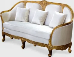 Casa Padrino Luxus Barock Wohnzimmer Sofa Weiß / Gold - Edles Handgefertigtes Antik Stil Sofa - Barock Wohnzimmer Möbel